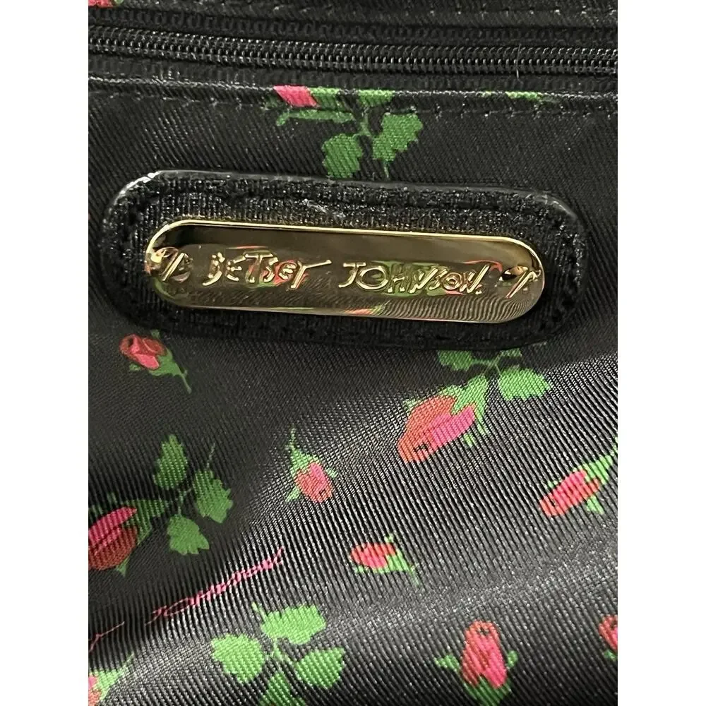 Betsey Johnson Embellished Punk Graffiti Backpack Black Rose Cherry Lips Studded